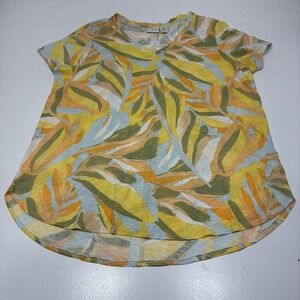 Rachel Zoe Womens T-Shirt  V-neck Short Sleeves Size 1X Floral Vacations Comfy